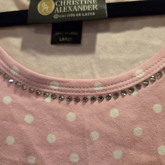 Christine Alexander Light Pink Polka Dot Tank Top W Swarovski Crystals - Picture 5 of 5